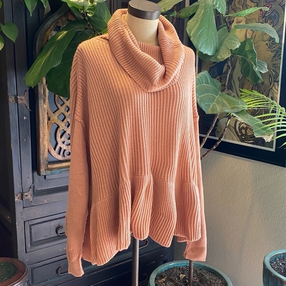 Flawless Vici Turtleneck Peplum Boxy Dolman Oversized Chain Knit Sweater - Picture 5 of 12